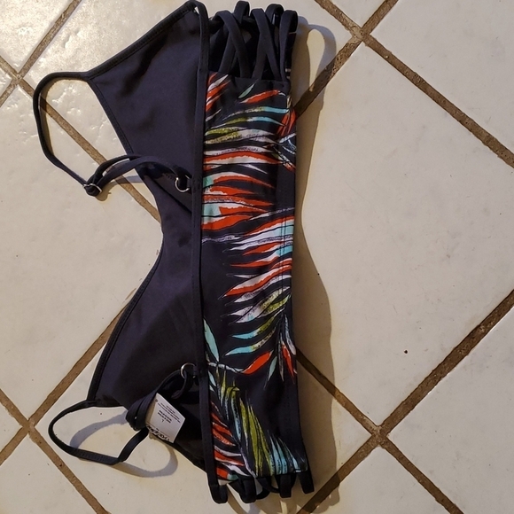 Mossimo Womens Bikini Size L Navy Palm Swimsuit Top Swim Beach Costal Floral - Picture 4 of 9